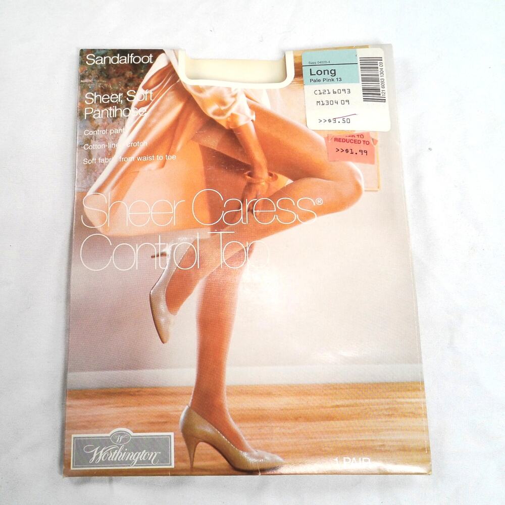 Worthington Sheer Caress Control Top Pantyhose Pale Pink 13 Long Sandalfoot
